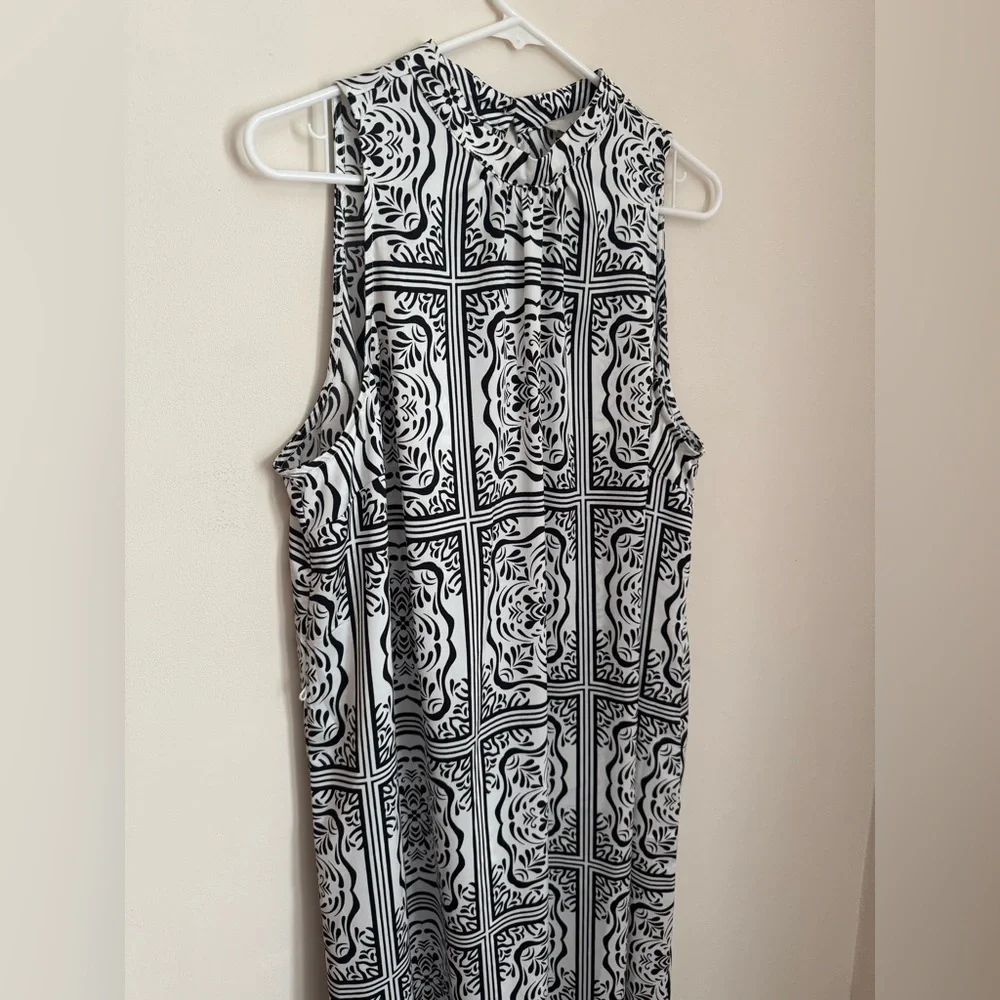 LOFT Sleeveless Tile Print Midi Dress Women’s XL NWT Black & White Ruffle Hem - Picture 5 of 12